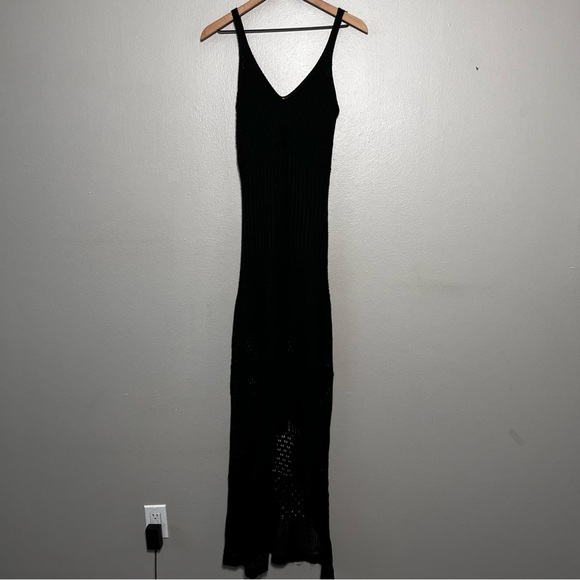 Women Crochet‎ Knit Maxi Dress Small Black Boho Beach Summer Fishtail Hem Grunge - Picture 5 of 8